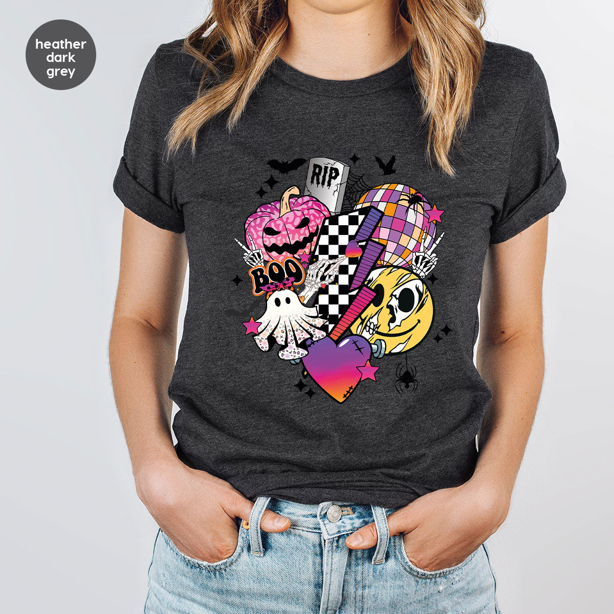 Halloween Shirt, Halloween Gifts, Spooky Season Shirt, Pumpkin Graphic Tees, Girls Fall Clothing, Halloween Party Outfit, Ghost Vneck Shirt