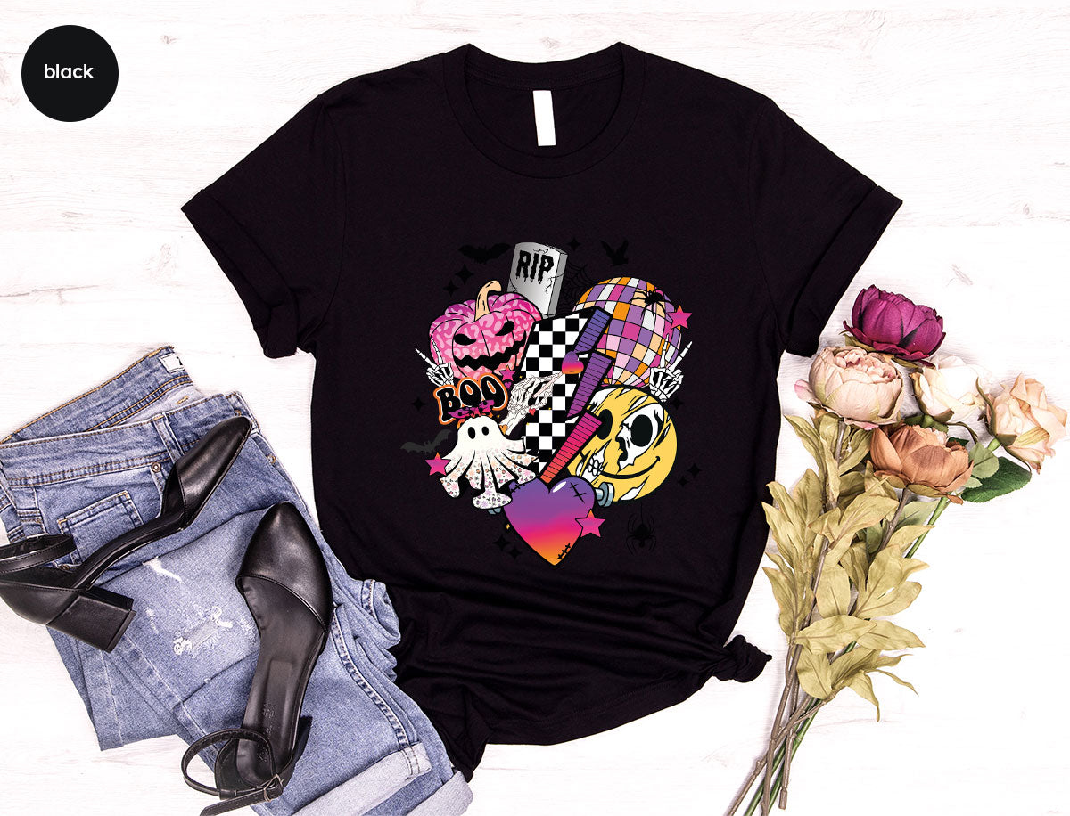 Halloween Shirt, Halloween Gifts, Spooky Season Shirt, Pumpkin Graphic Tees, Girls Fall Clothing, Halloween Party Outfit, Ghost Vneck Shirt