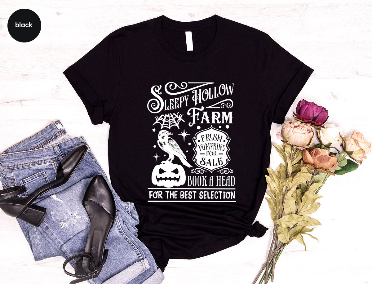 Halloween Sweatshirt, Farmer Outfit, Pumpkin Shirt, Spooky Season Clothing, Crow T-Shirt, Farm Graphic Tees, Gift for Him, Movie VNeck Shirt