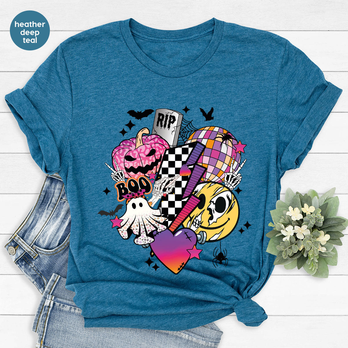 Retro Halloween Shirt, Spooky Pumpkin Shirt, Cool Checkered Outfit