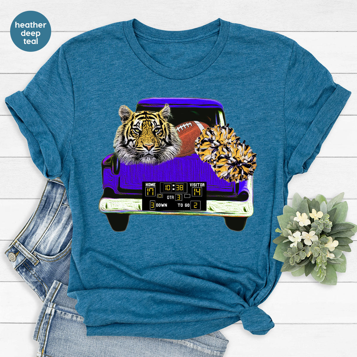 Football Truck Shirt, Tiger Graphic Tees, Football Mom TShirt, Football Gifts for Her, Cheer Vneck Shirt, Gift for Him, Sports Clothing