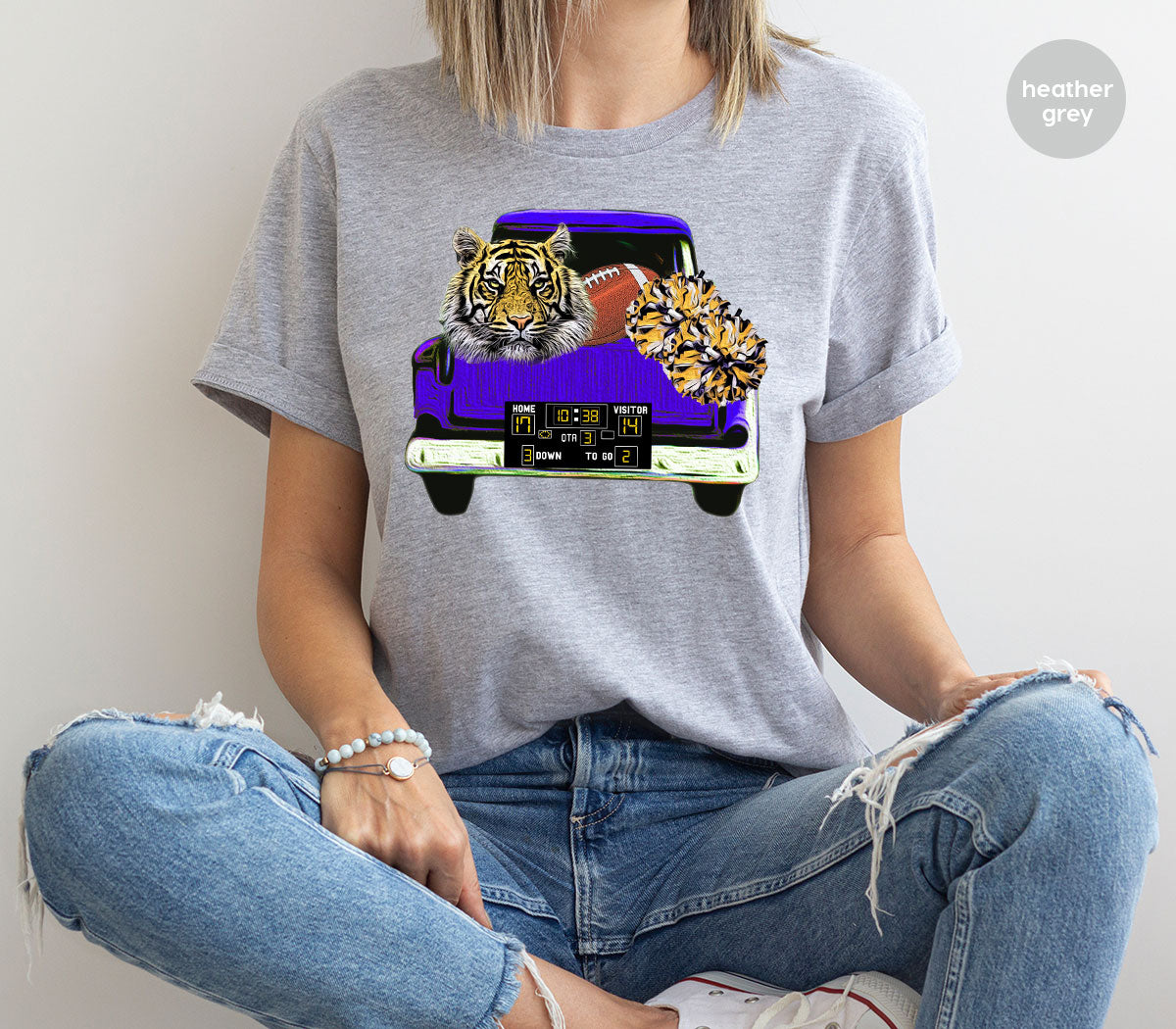 Football Truck Shirt, Tiger Graphic Tees, Football Mom TShirt, Football Gifts for Her, Cheer Vneck Shirt, Gift for Him, Sports Clothing