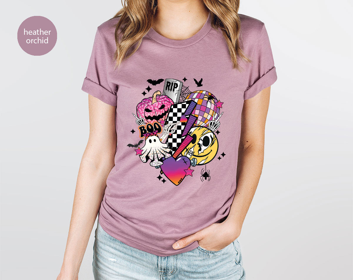 Halloween Shirt, Halloween Gifts, Spooky Season Shirt, Pumpkin Graphic Tees, Girls Fall Clothing, Halloween Party Outfit, Ghost Vneck Shirt