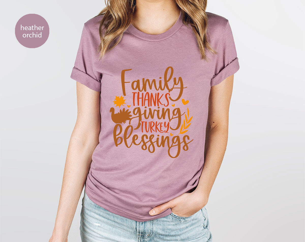 Family Thanksgiving Shirts, Gifts for Family, Autumn Crewneck Sweatshirt, Matching Family TShirts, Fall Vneck Tshirt, Turkey Graphic Tees