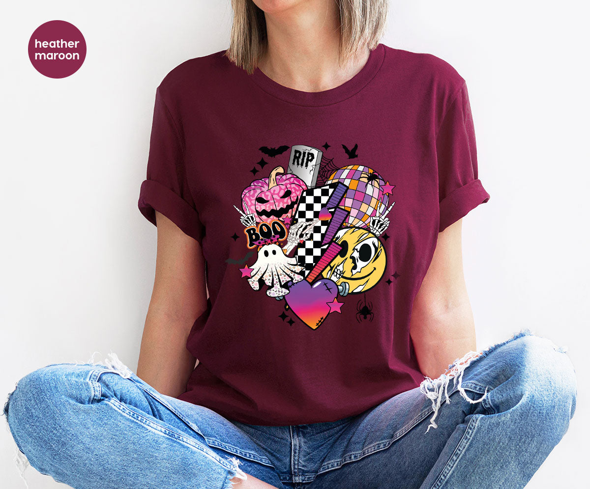 Retro Halloween Shirt, Spooky Pumpkin Shirt, Cool Checkered Outfit