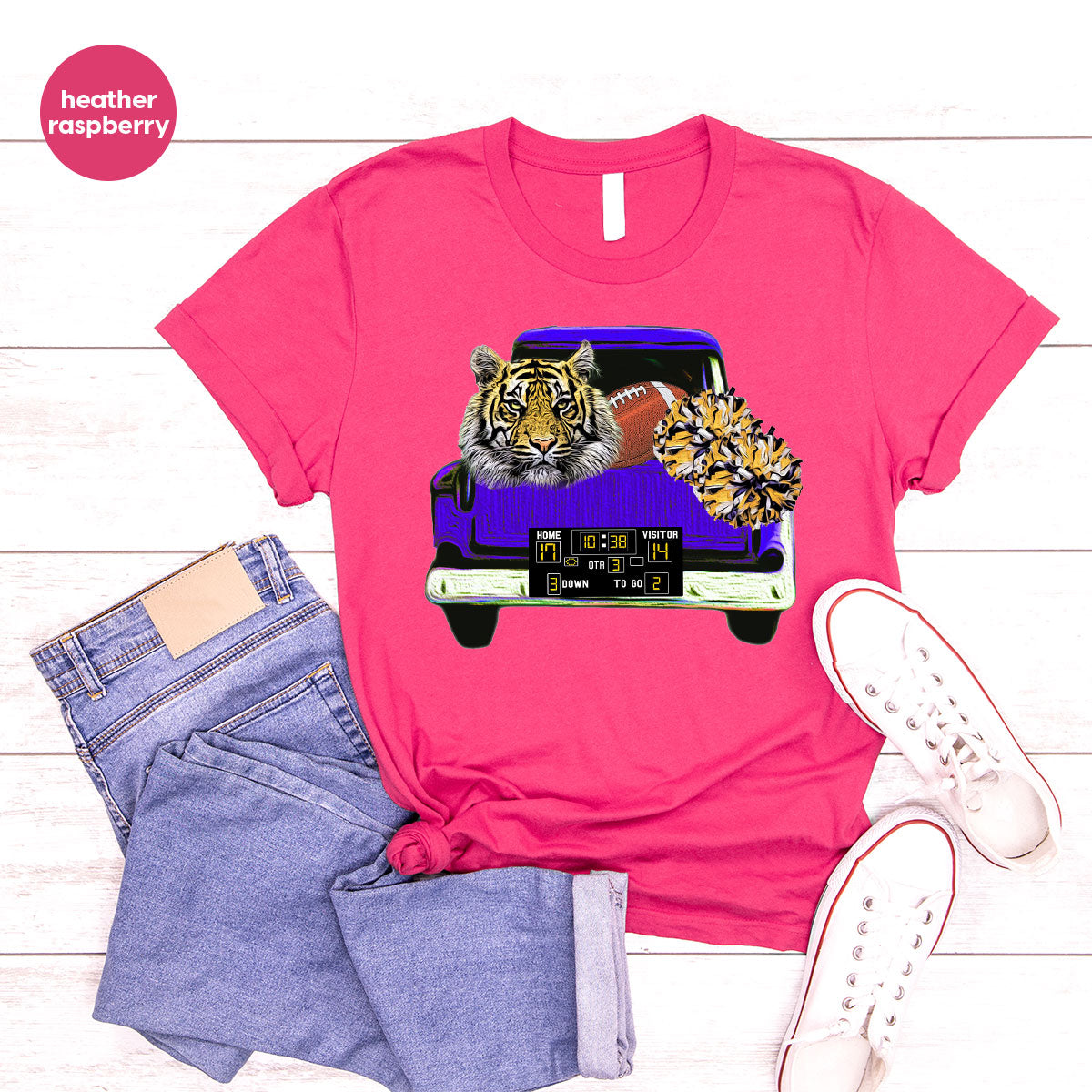 Football Truck Shirt, Tiger Graphic Tees, Football Mom TShirt, Football Gifts for Her, Cheer Vneck Shirt, Gift for Him, Sports Clothing