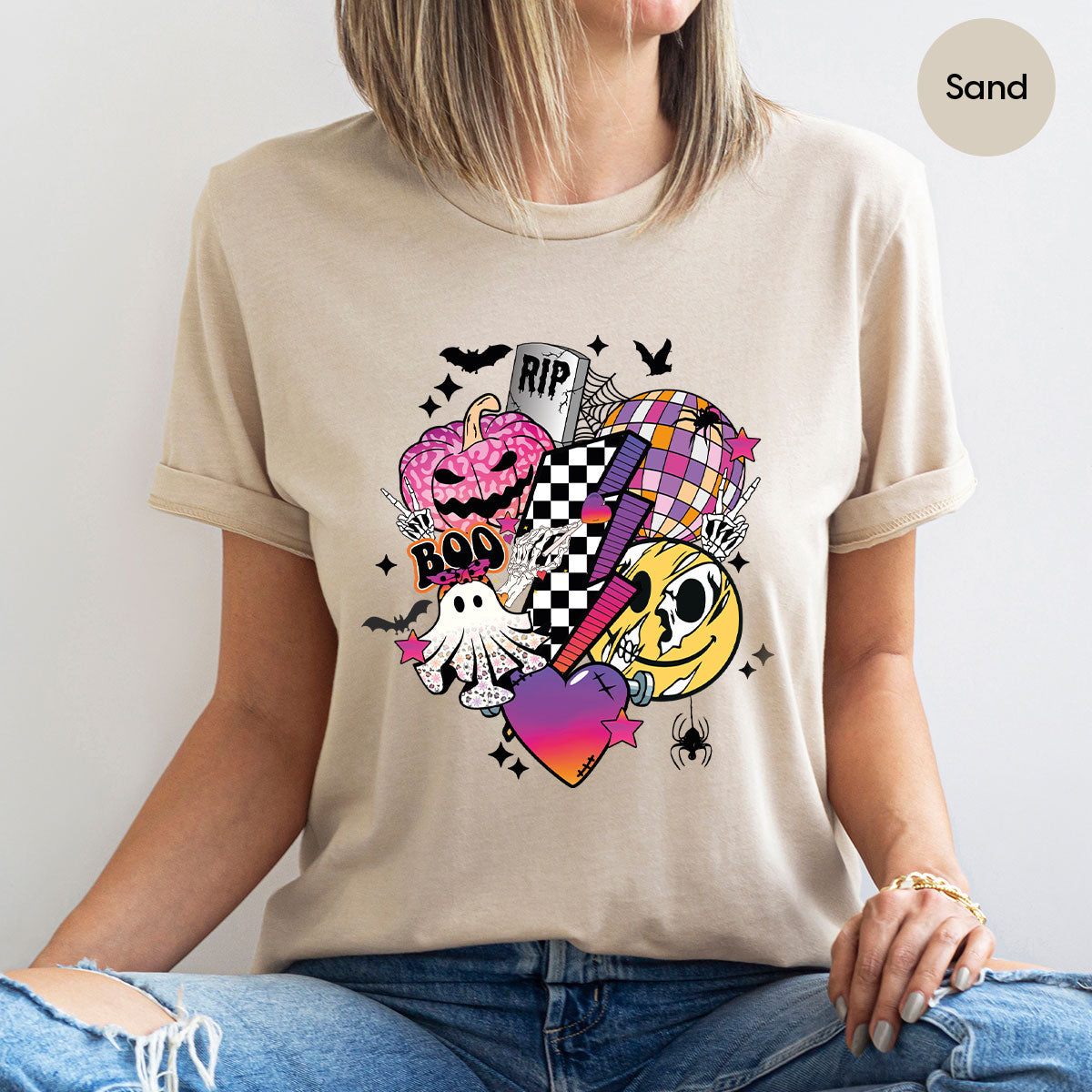 Halloween Shirt, Halloween Gifts, Spooky Season Shirt, Pumpkin Graphic Tees, Girls Fall Clothing, Halloween Party Outfit, Ghost Vneck Shirt