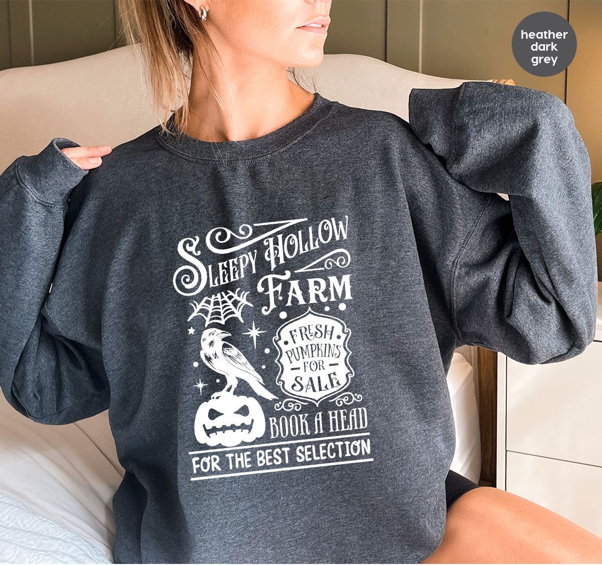 Halloween Sweatshirt, Farmer Outfit, Pumpkin Shirt, Spooky Season Clothing, Crow T-Shirt, Farm Graphic Tees, Gift for Him, Movie VNeck Shirt