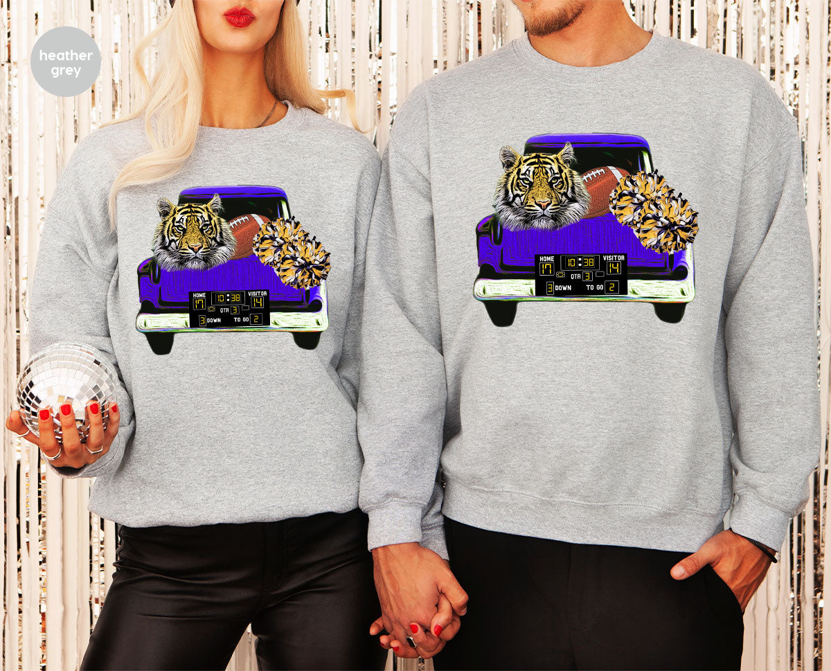 Football Truck Shirt, Tiger Graphic Tees, Football Mom TShirt, Football Gifts for Her, Cheer Vneck Shirt, Gift for Him, Sports Clothing