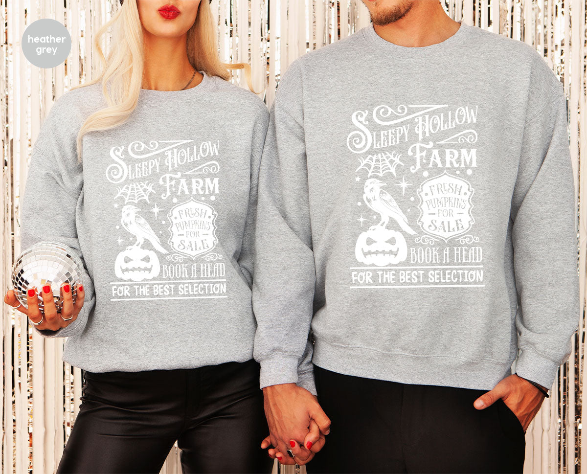 Halloween Sweatshirt, Farmer Outfit, Pumpkin Shirt, Spooky Season Clothing, Crow T-Shirt, Farm Graphic Tees, Gift for Him, Movie VNeck Shirt