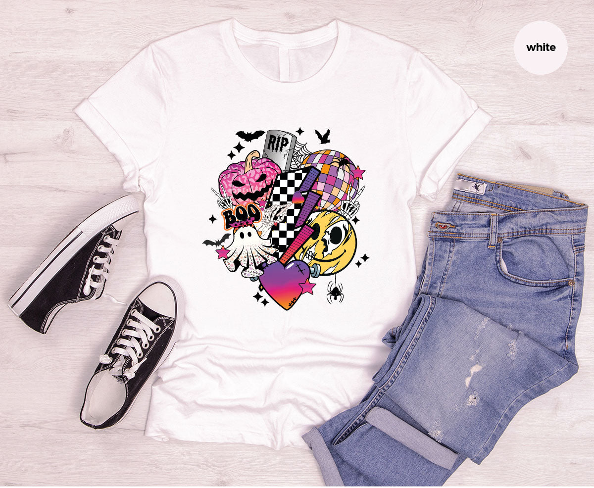 Halloween Shirt, Halloween Gifts, Spooky Season Shirt, Pumpkin Graphic Tees, Girls Fall Clothing, Halloween Party Outfit, Ghost Vneck Shirt