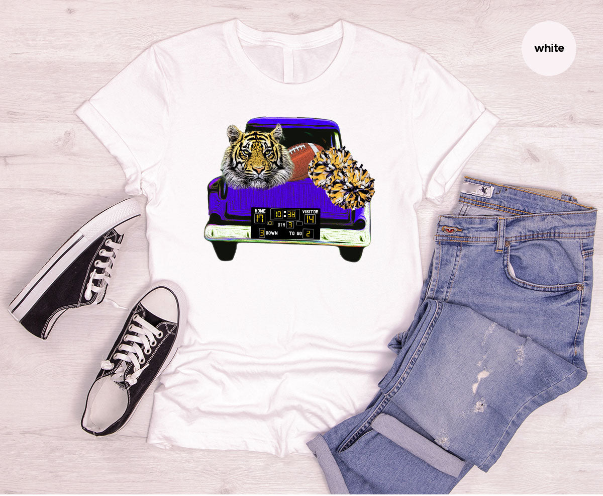 Football Truck Shirt, Tiger Graphic Tees, Football Mom TShirt, Football Gifts for Her, Cheer Vneck Shirt, Gift for Him, Sports Clothing