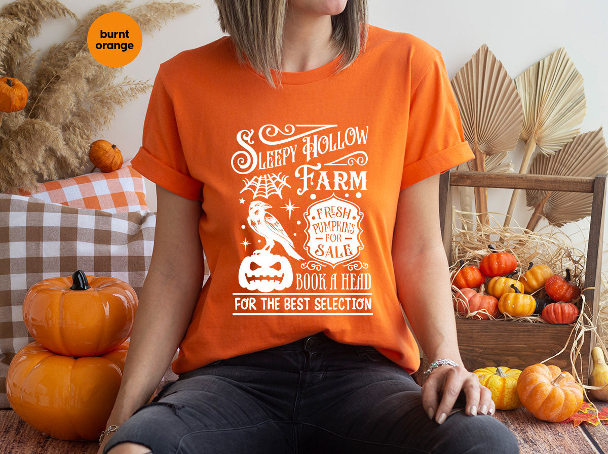 Halloween Sweatshirt, Farmer Outfit, Pumpkin Shirt, Spooky Season Clothing, Crow T-Shirt, Farm Graphic Tees, Gift for Him, Movie VNeck Shirt