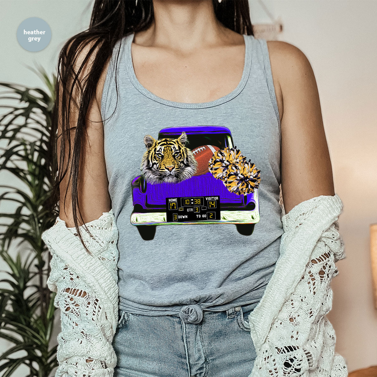 Football Truck Shirt, Tiger Graphic Tees, Football Mom TShirt, Football Gifts for Her, Cheer Vneck Shirt, Gift for Him, Sports Clothing