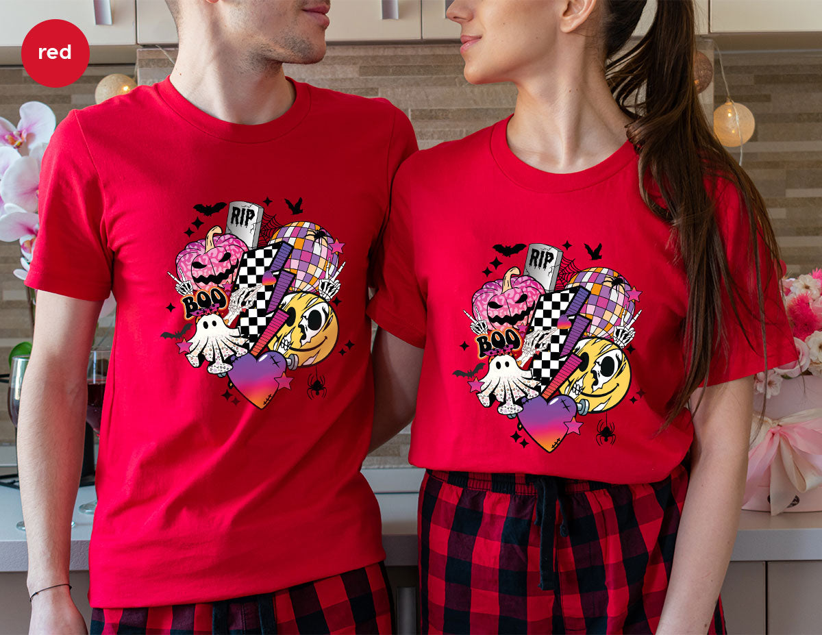 Halloween Shirt, Halloween Gifts, Spooky Season Shirt, Pumpkin Graphic Tees, Girls Fall Clothing, Halloween Party Outfit, Ghost Vneck Shirt