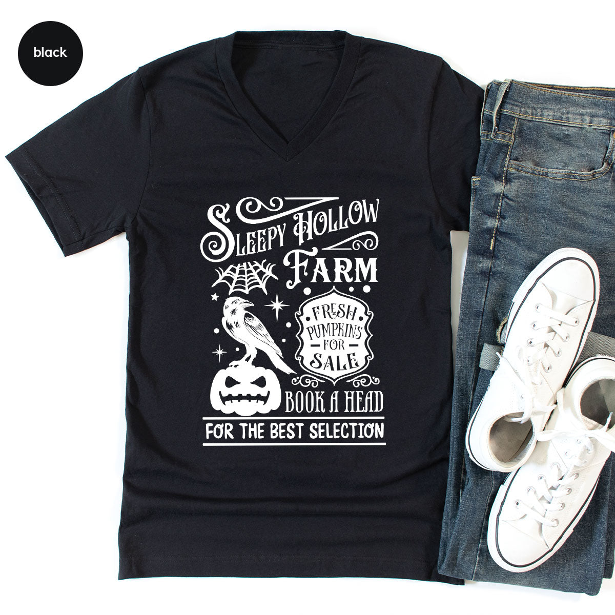 Halloween Sweatshirt, Farmer Outfit, Pumpkin Shirt, Spooky Season Clothing, Crow T-Shirt, Farm Graphic Tees, Gift for Him, Movie VNeck Shirt