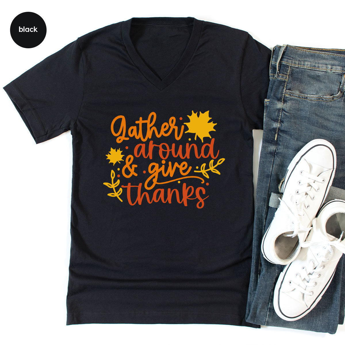 Thanksgiving Sweatshirts, Gifts for Family, Kids Fall Clothes, Leaves Graphic Tees, Autumn Toddler Outfits, Thankful Vneck TShirt