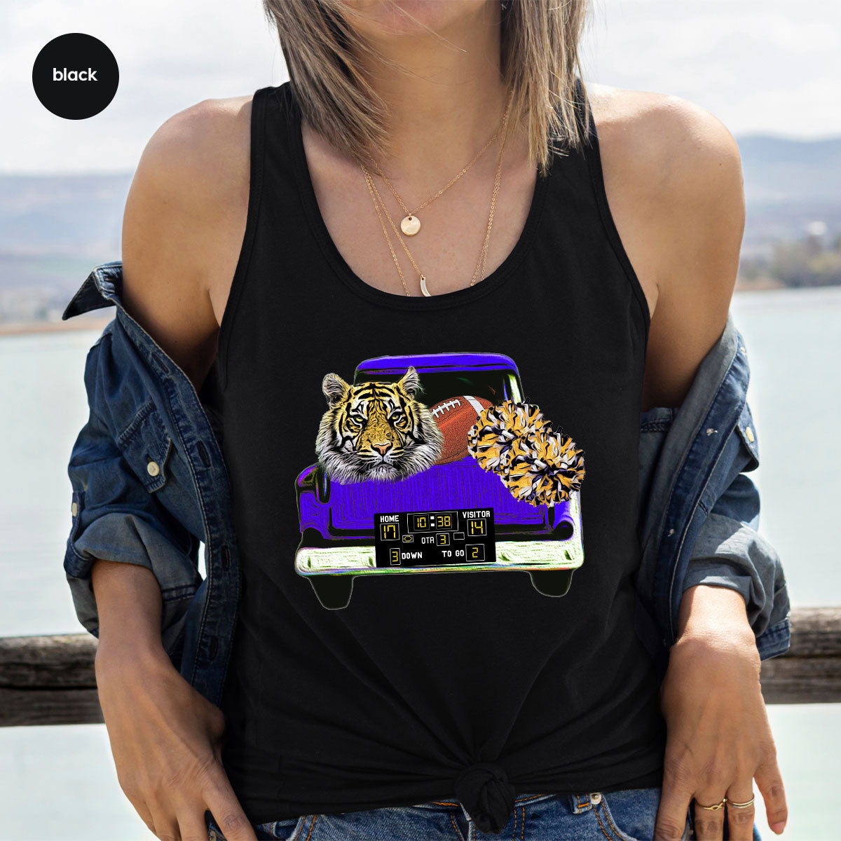 Football Truck Shirt, Tiger Graphic Tees, Football Mom TShirt, Football Gifts for Her, Cheer Vneck Shirt, Gift for Him, Sports Clothing