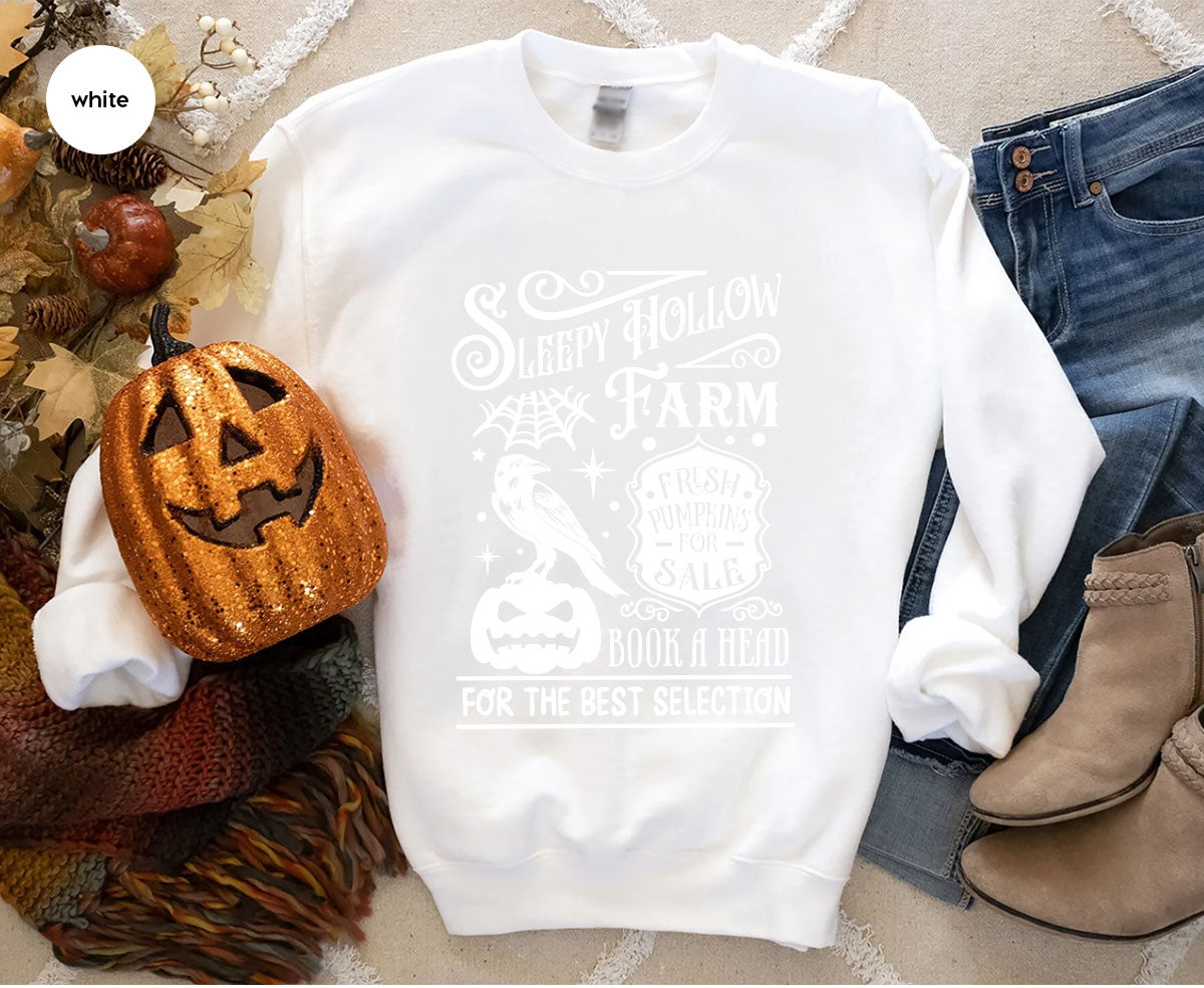 Halloween Sweatshirt, Farmer Outfit, Pumpkin Shirt, Spooky Season Clothing, Crow T-Shirt, Farm Graphic Tees, Gift for Him, Movie VNeck Shirt