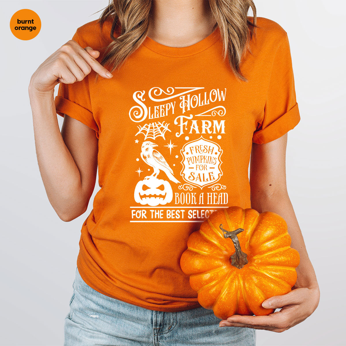 Halloween Sweatshirt, Farmer Outfit, Pumpkin Shirt, Spooky Season Clothing, Crow T-Shirt, Farm Graphic Tees, Gift for Him, Movie VNeck Shirt