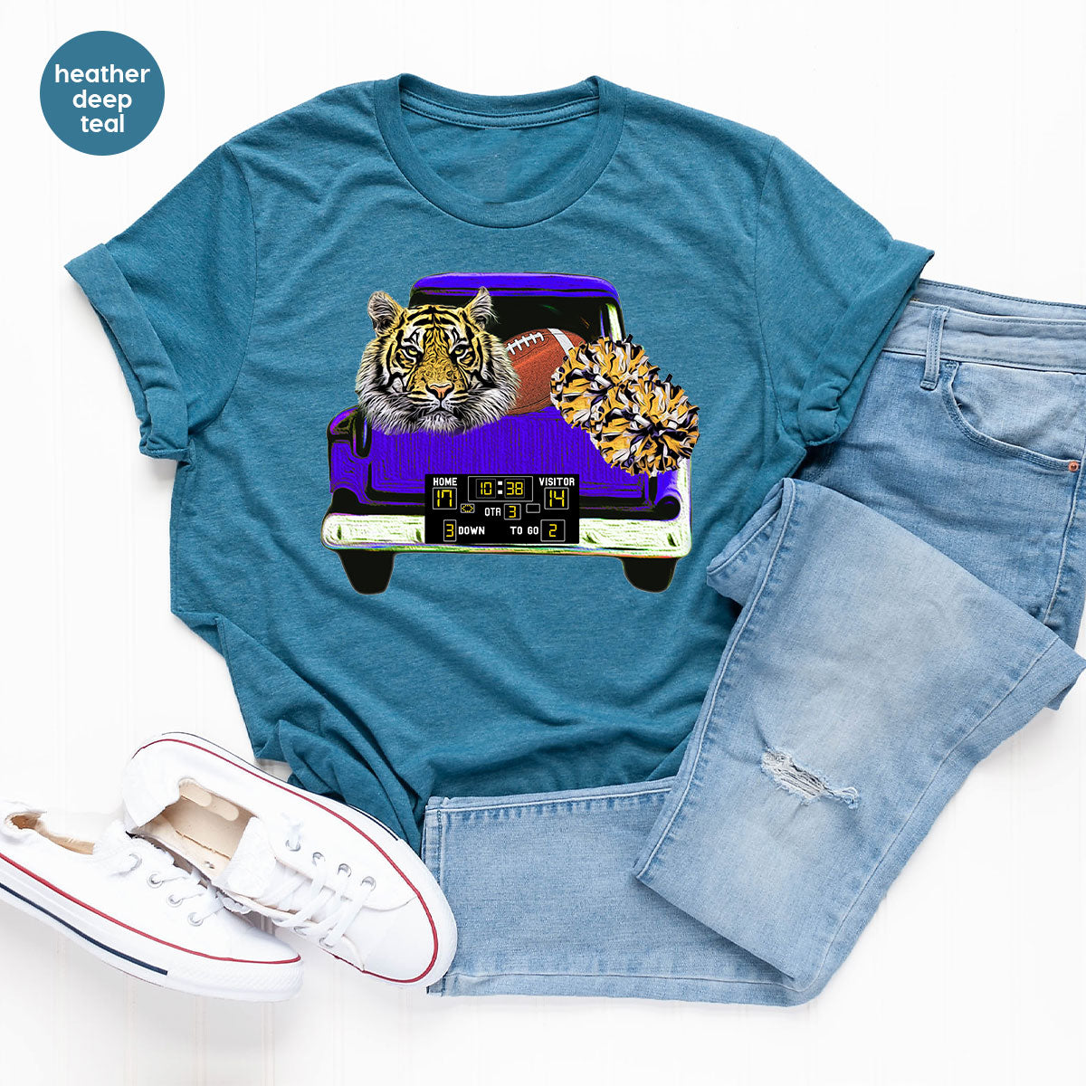 Football Truck Shirt, Tiger Graphic Tees, Football Mom TShirt, Football Gifts for Her, Cheer Vneck Shirt, Gift for Him, Sports Clothing