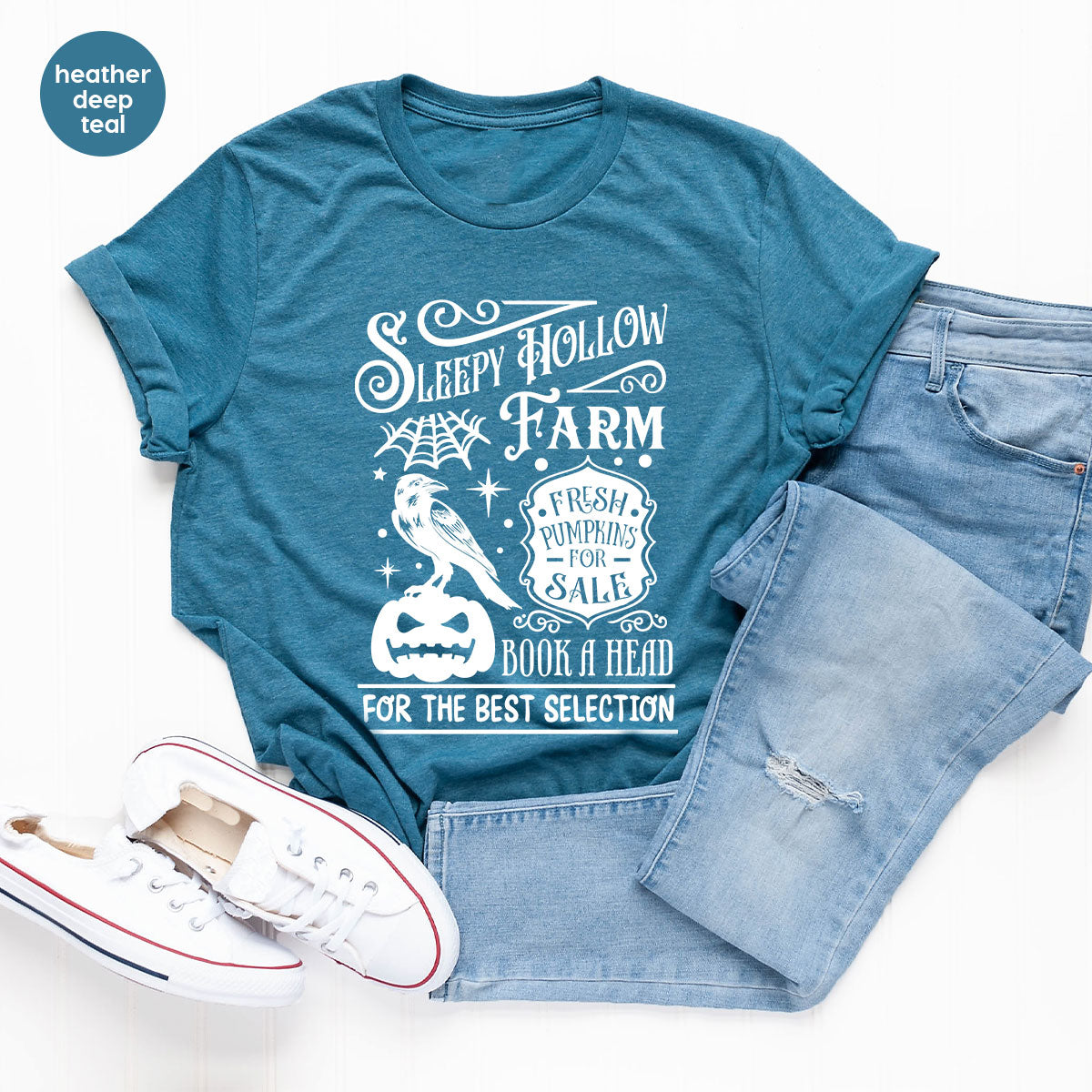 Halloween Sweatshirt, Farmer Outfit, Pumpkin Shirt, Spooky Season Clothing, Crow T-Shirt, Farm Graphic Tees, Gift for Him, Movie VNeck Shirt