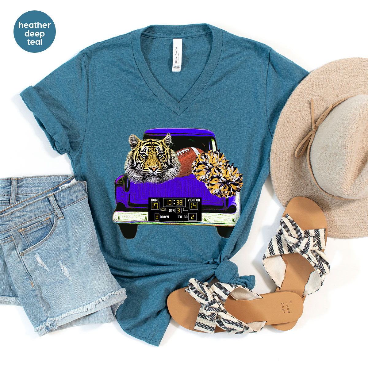 Football Truck Shirt, Tiger Graphic Tees, Football Mom TShirt, Football Gifts for Her, Cheer Vneck Shirt, Gift for Him, Sports Clothing