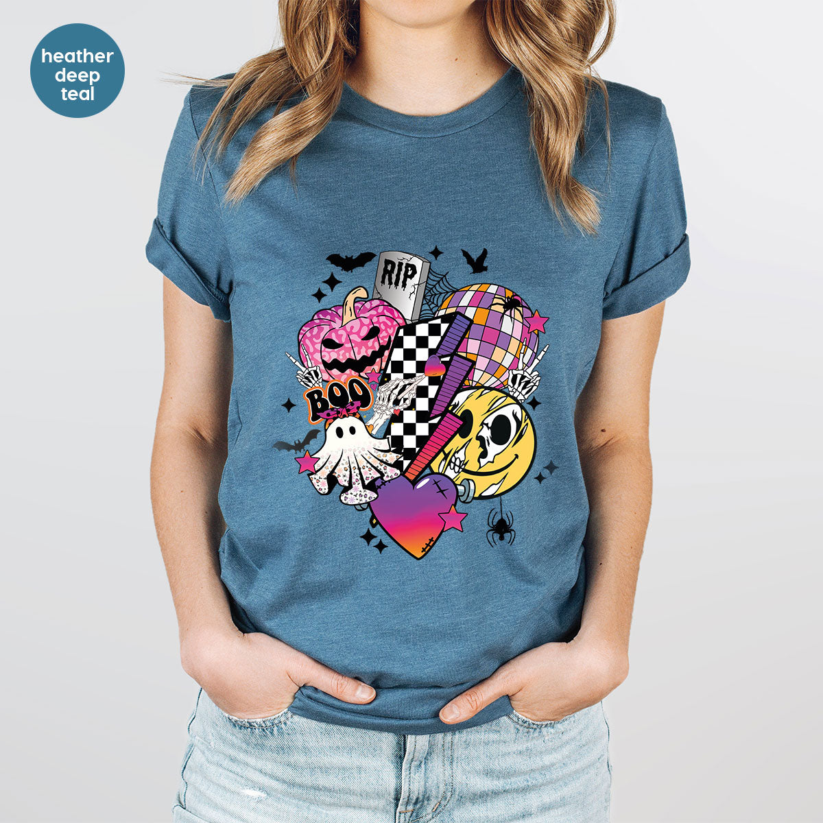Halloween Shirt, Halloween Gifts, Spooky Season Shirt, Pumpkin Graphic Tees, Girls Fall Clothing, Halloween Party Outfit, Ghost Vneck Shirt