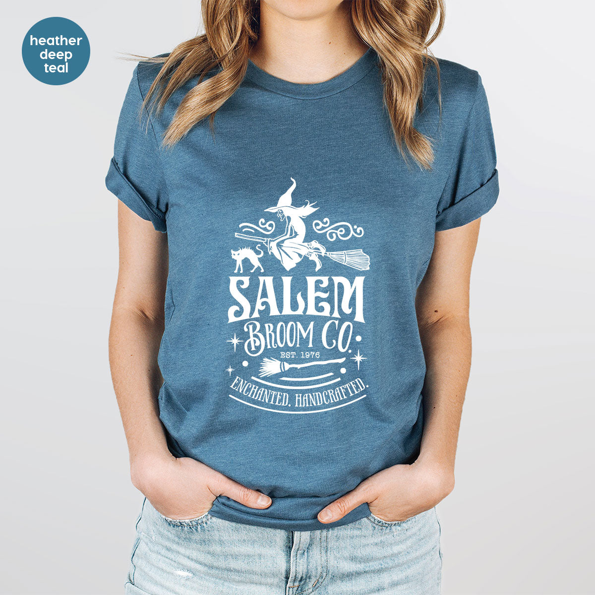 Halloween T-Shirt, Halloween Gifts, Salem Graphic Tees, Witchy Gifts, Witch Crewneck Sweatshirt, Womens Vneck T Shirt, Broom Shirt