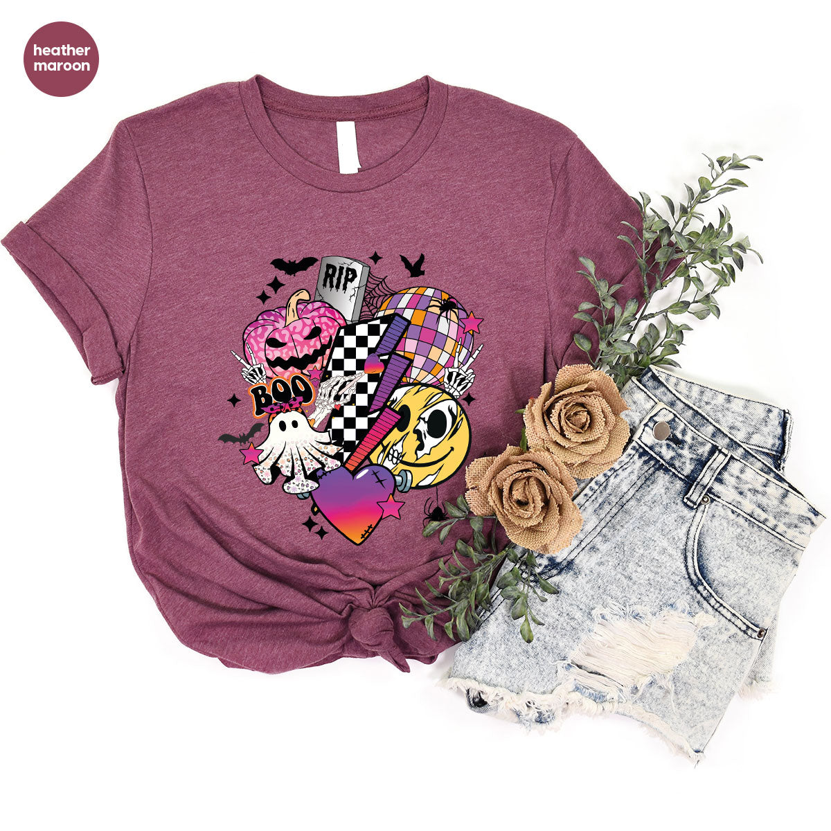 Halloween Shirt, Halloween Gifts, Spooky Season Shirt, Pumpkin Graphic Tees, Girls Fall Clothing, Halloween Party Outfit, Ghost Vneck Shirt