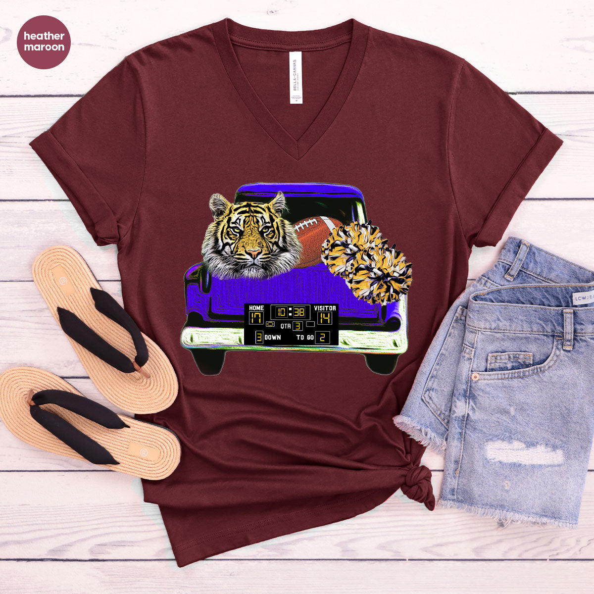 Football Truck Shirt, Tiger Graphic Tees, Football Mom TShirt, Football Gifts for Her, Cheer Vneck Shirt, Gift for Him, Sports Clothing