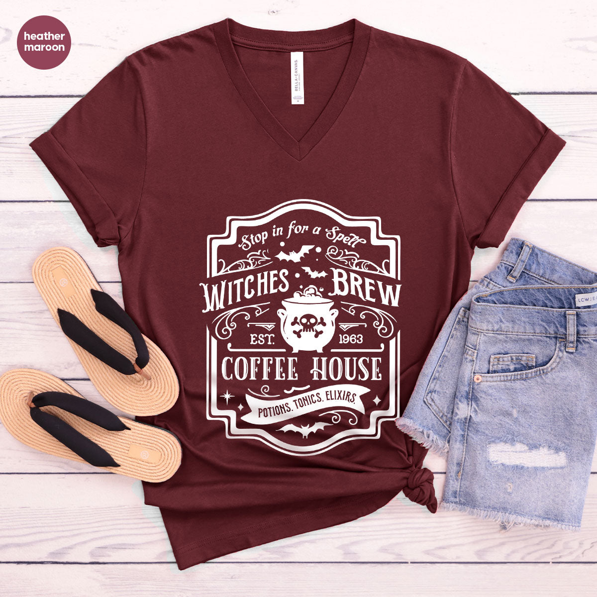 Halloween Shirt, Witchy Gifts, Spooky Season Tshirt, Spell Vneck T Shirt, Shirts for Women, Gifts for Her, Witch's Brew Graphic Tees