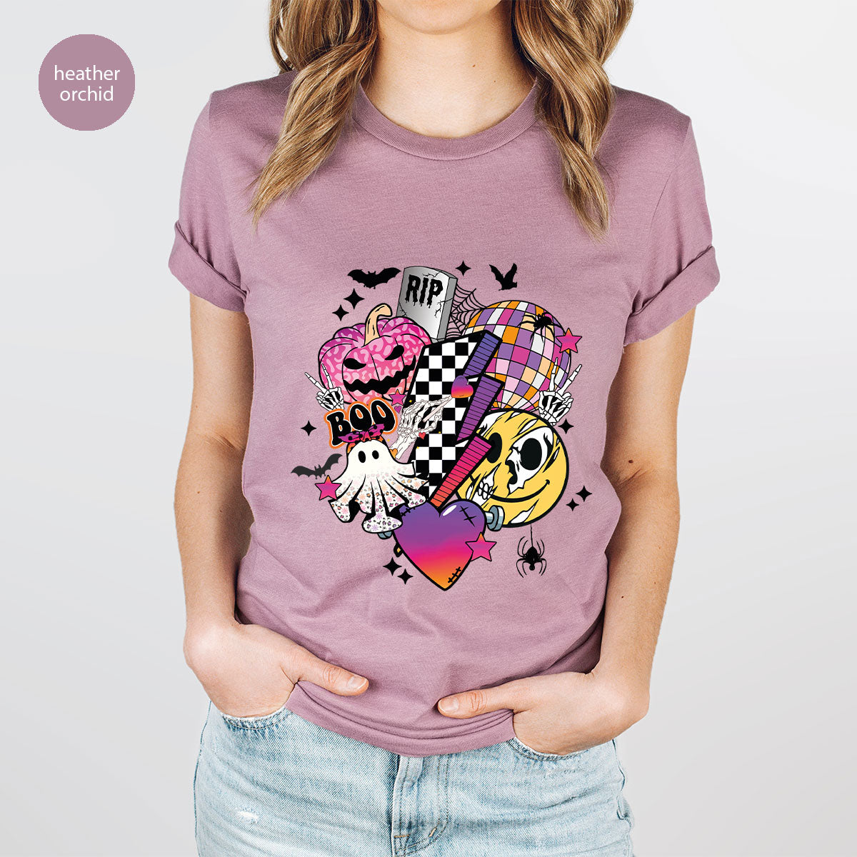 Halloween Shirt, Halloween Gifts, Spooky Season Shirt, Pumpkin Graphic Tees, Girls Fall Clothing, Halloween Party Outfit, Ghost Vneck Shirt