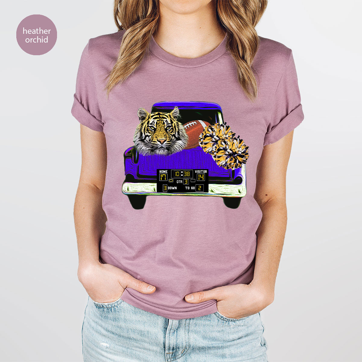 Football Truck Shirt, Tiger Graphic Tees, Football Mom TShirt, Football Gifts for Her, Cheer Vneck Shirt, Gift for Him, Sports Clothing