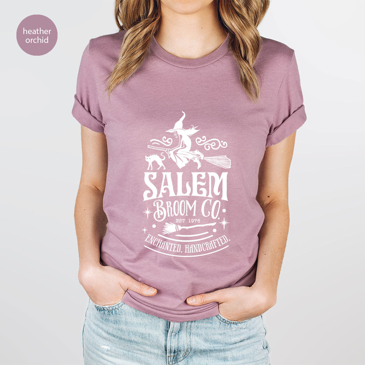 Halloween T-Shirt, Halloween Gifts, Salem Graphic Tees, Witchy Gifts, Witch Crewneck Sweatshirt, Womens Vneck T Shirt, Broom Shirt