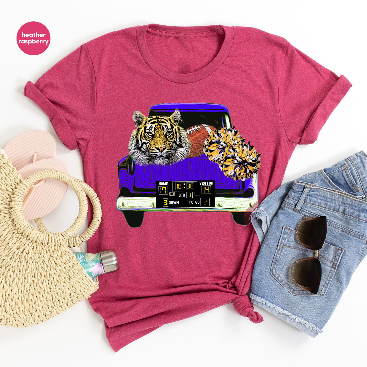 Football Truck Shirt, Tiger Graphic Tees, Football Mom TShirt, Football Gifts for Her, Cheer Vneck Shirt, Gift for Him, Sports Clothing