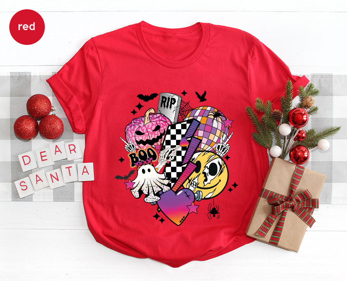 Halloween Shirt, Halloween Gifts, Spooky Season Shirt, Pumpkin Graphic Tees, Girls Fall Clothing, Halloween Party Outfit, Ghost Vneck Shirt