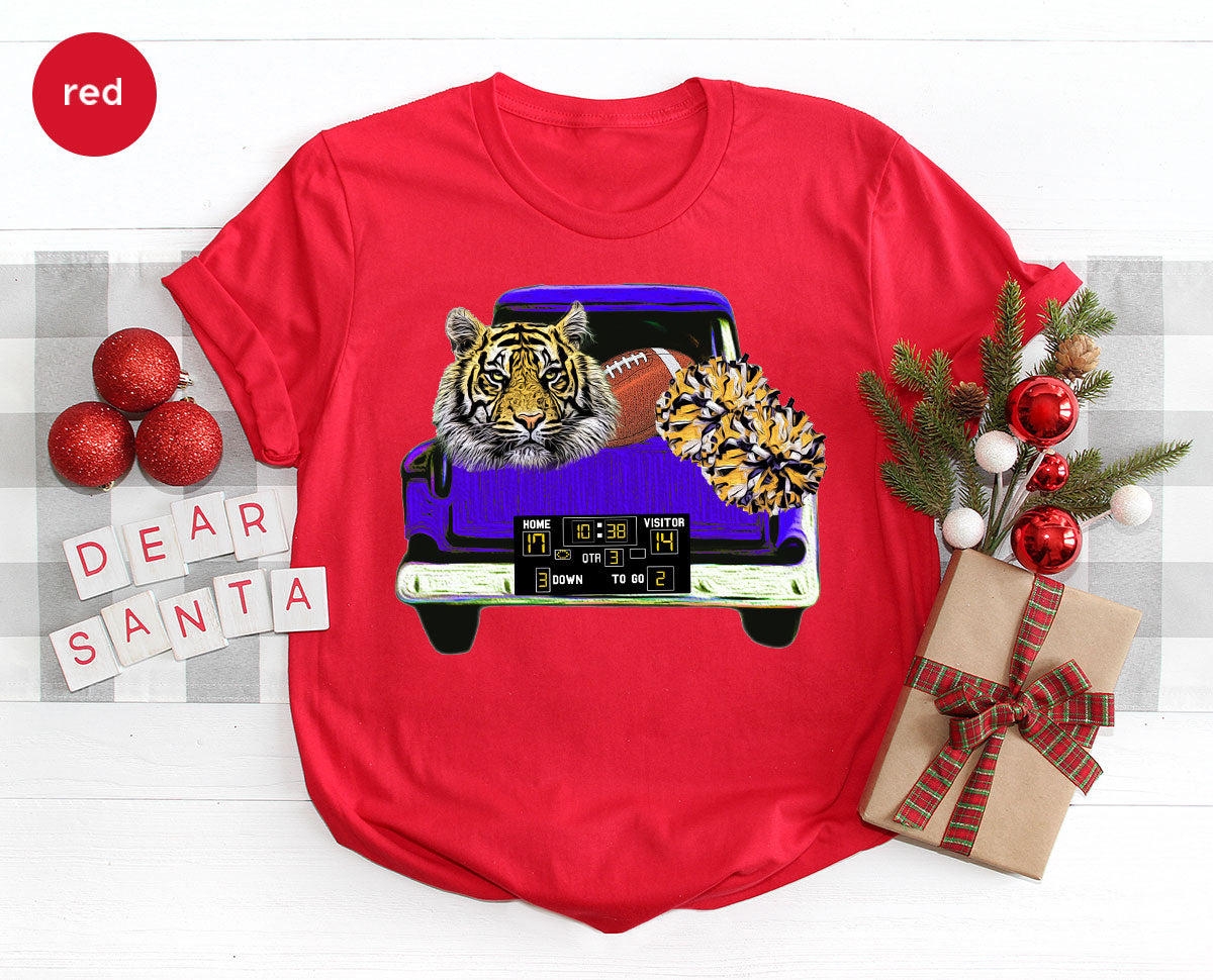 Football Truck Shirt, Tiger Graphic Tees, Football Mom TShirt, Football Gifts for Her, Cheer Vneck Shirt, Gift for Him, Sports Clothing