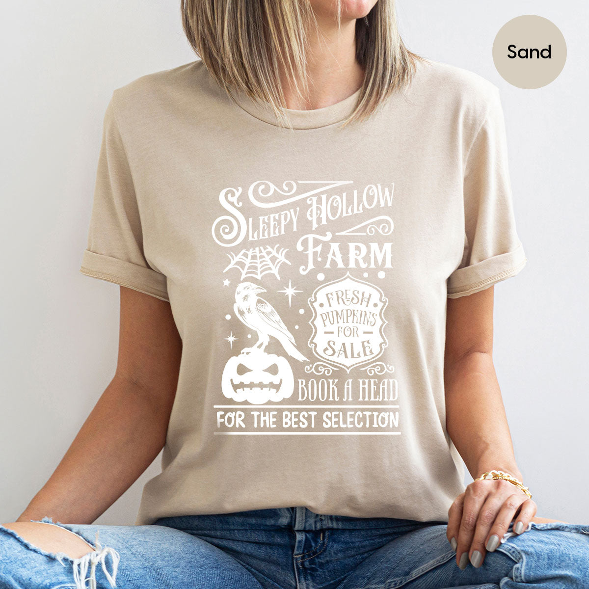 Halloween Sweatshirt, Farmer Outfit, Pumpkin Shirt, Spooky Season Clothing, Crow T-Shirt, Farm Graphic Tees, Gift for Him, Movie VNeck Shirt