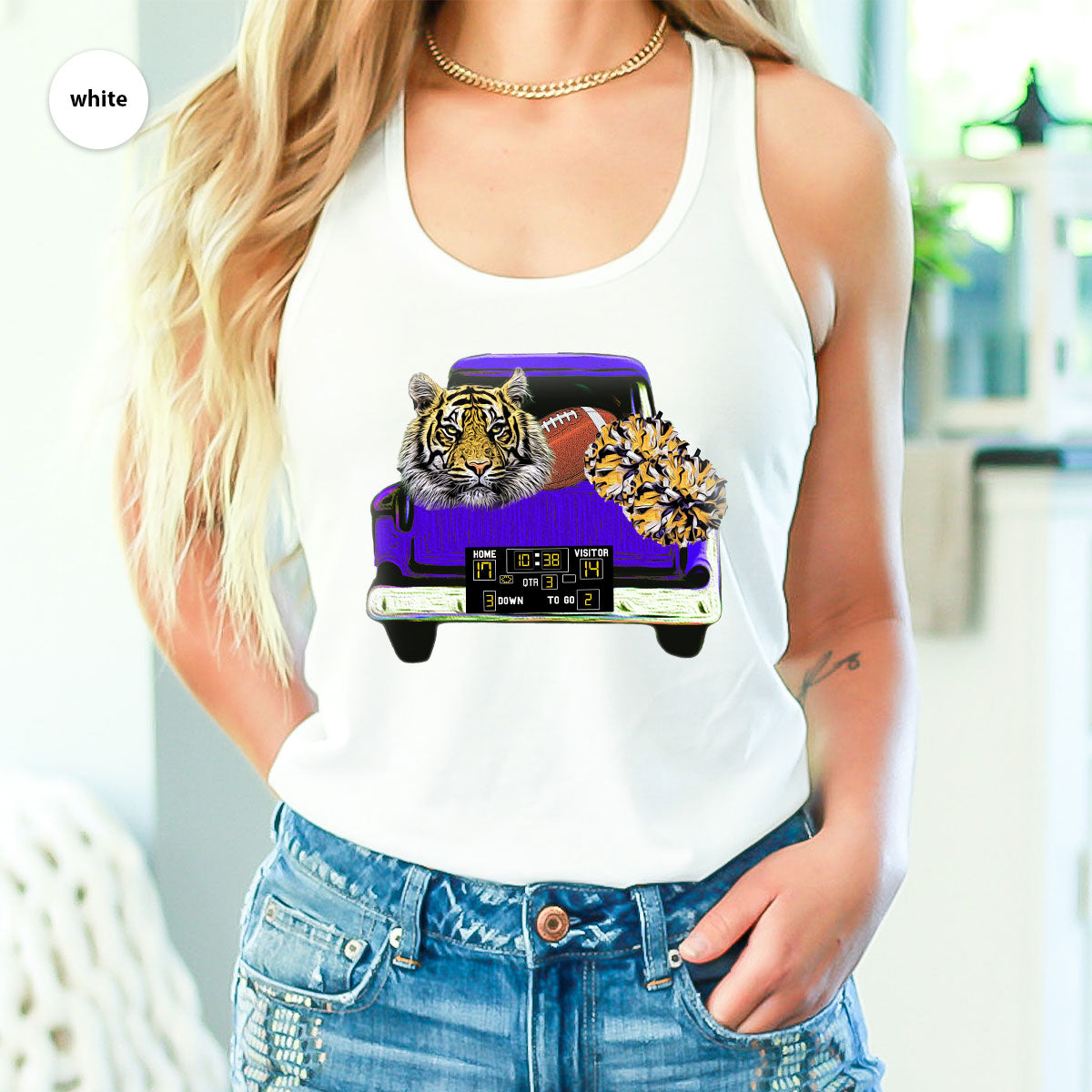 Football Truck Shirt, Tiger Graphic Tees, Football Mom TShirt, Football Gifts for Her, Cheer Vneck Shirt, Gift for Him, Sports Clothing