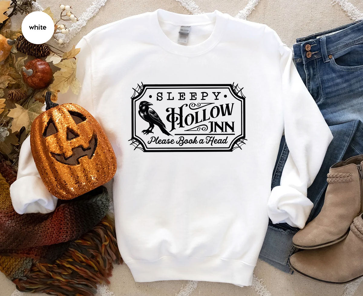 Halloween Crewneck Sweatshirt, Crow Graphic Tees, Gift for Him, Cool Movie T-Shirt, Gift for Her, Spooky Season Party VNeck Shirt