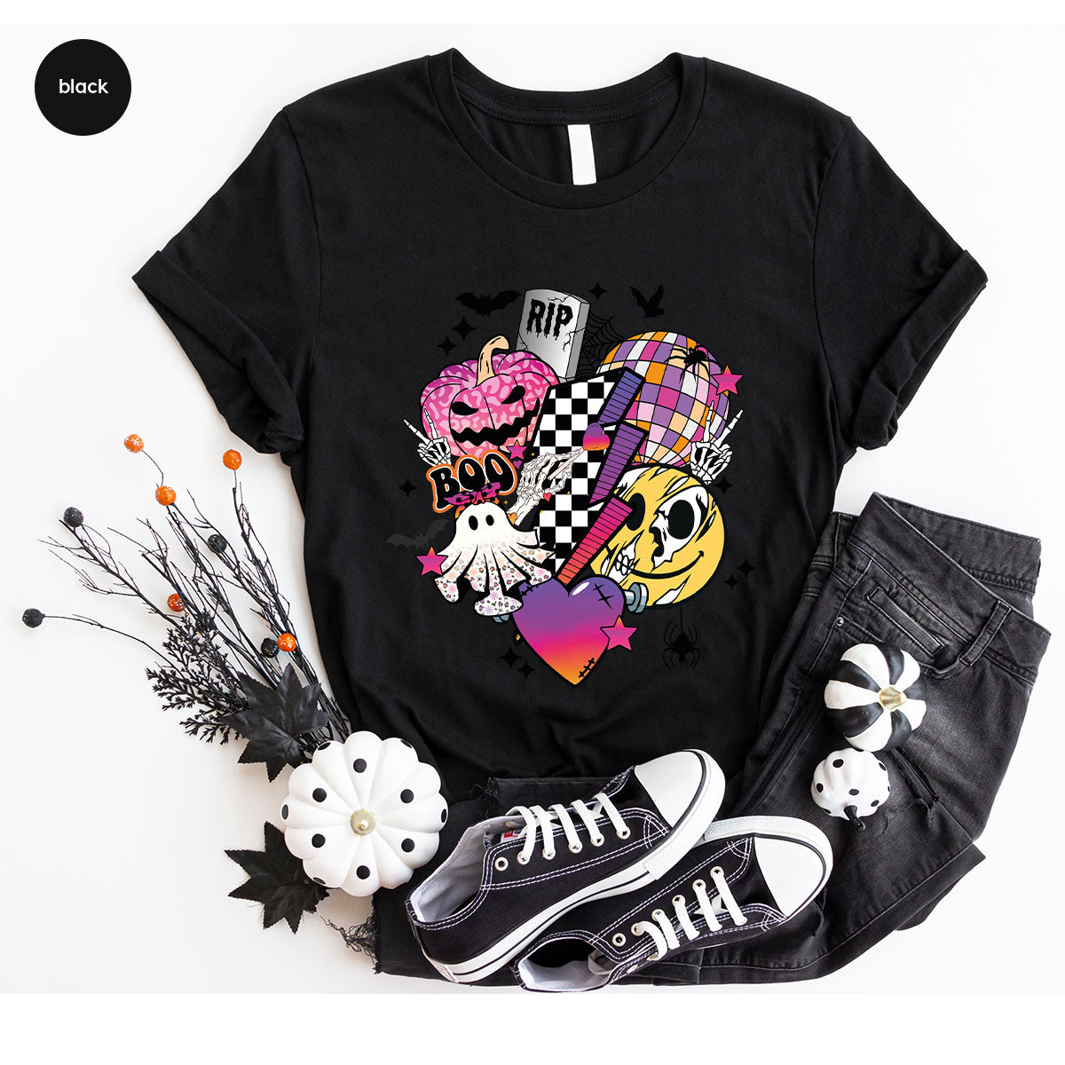 Retro Halloween Shirt, Spooky Pumpkin Shirt, Cool Checkered Outfit