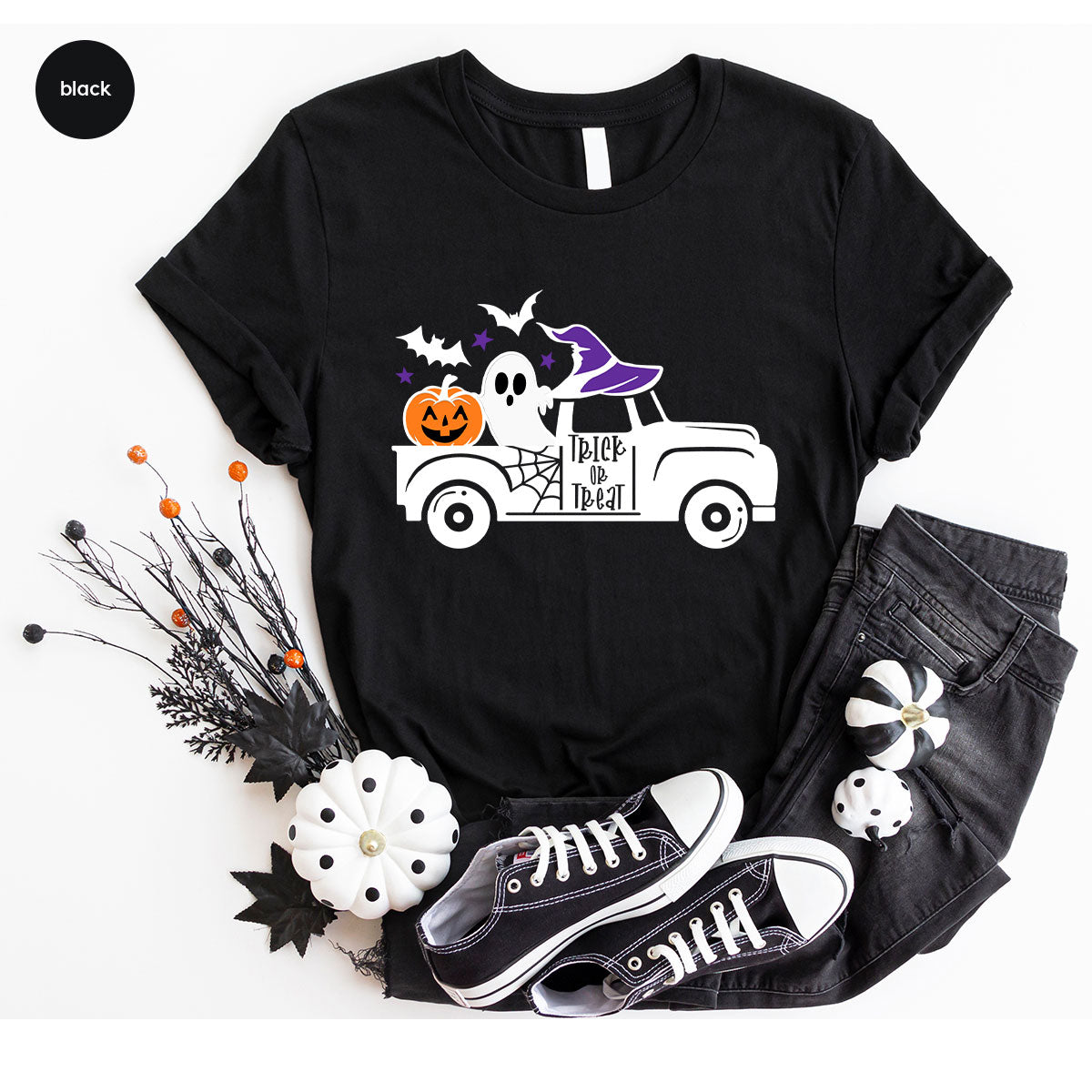 Halloween Sweatshirt, Halloween Gifts, Pumpkin Graphic Tees, Spooky Season Clothes, Witchy Vneck Shirt, Cute Ghost TShirt, Boo Truck T-Shirt