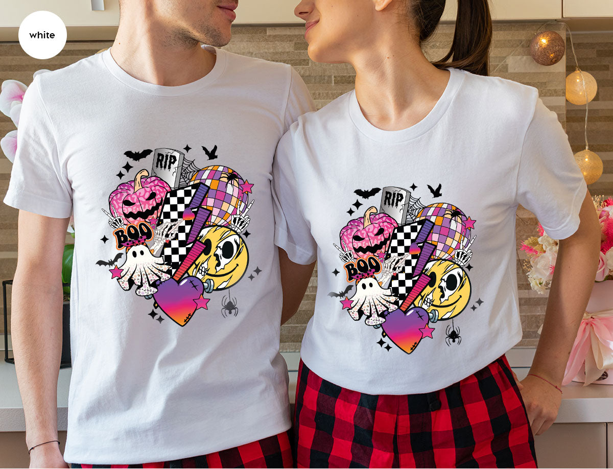 Halloween Shirt, Halloween Gifts, Spooky Season Shirt, Pumpkin Graphic Tees, Girls Fall Clothing, Halloween Party Outfit, Ghost Vneck Shirt