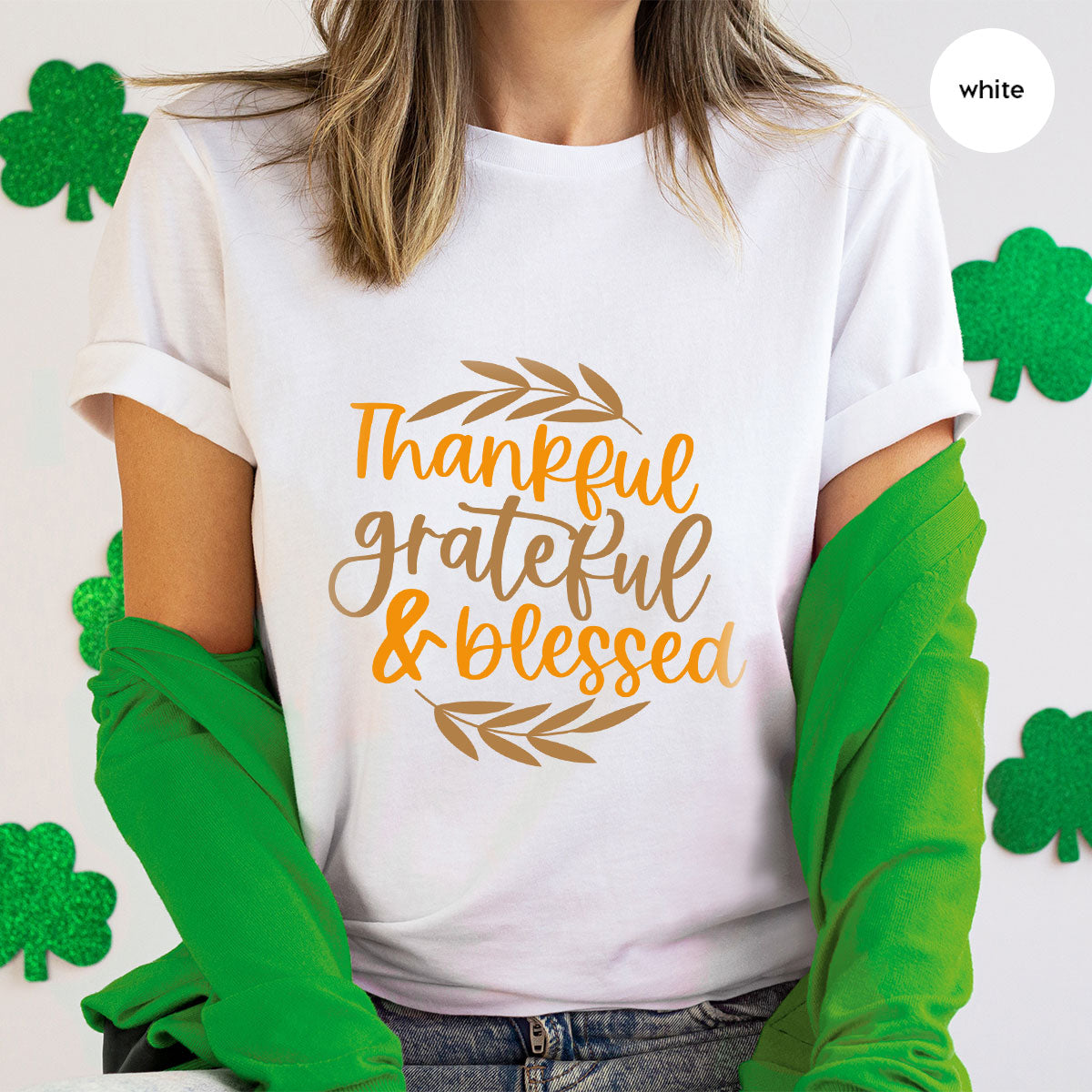 Fall Tshirt, Autumn Clothing, Gift for Her, Happy Thanksgiving Outfit, Leaves Graphic Tees, Thankful Grateful Blessed T-Shirt