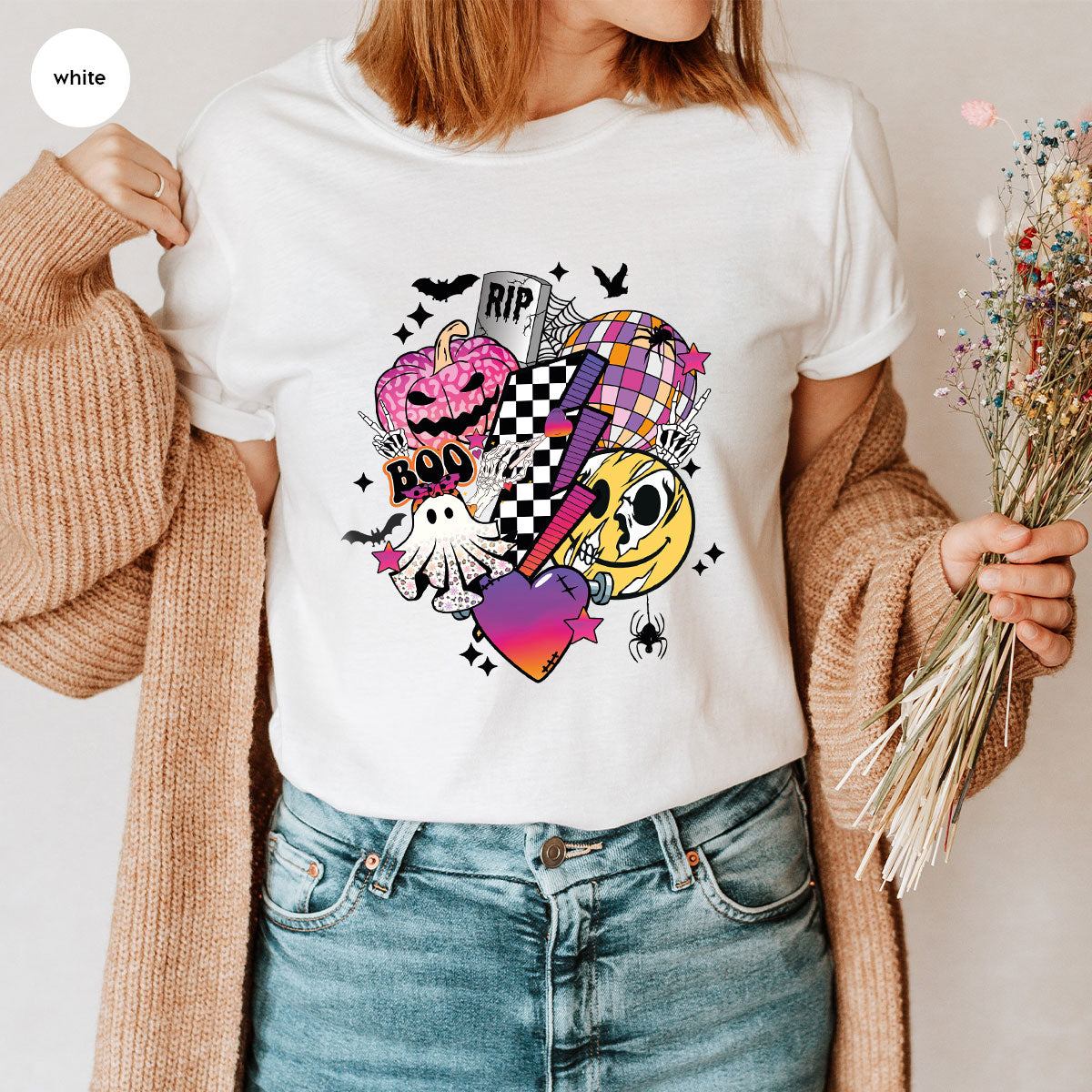 Halloween Shirt, Halloween Gifts, Spooky Season Shirt, Pumpkin Graphic Tees, Girls Fall Clothing, Halloween Party Outfit, Ghost Vneck Shirt