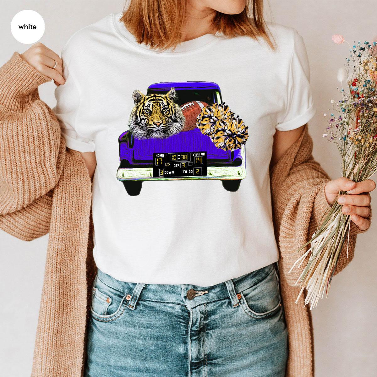 Football Truck Shirt, Tiger Graphic Tees, Football Mom TShirt, Football Gifts for Her, Cheer Vneck Shirt, Gift for Him, Sports Clothing