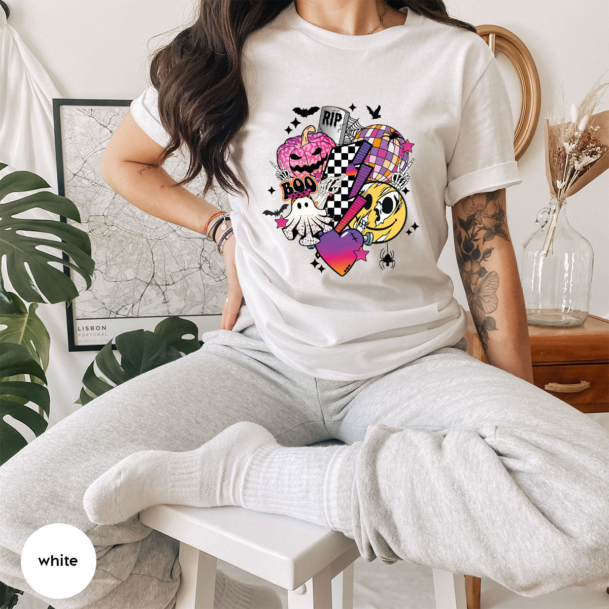 Halloween Shirt, Halloween Gifts, Spooky Season Shirt, Pumpkin Graphic Tees, Girls Fall Clothing, Halloween Party Outfit, Ghost Vneck Shirt