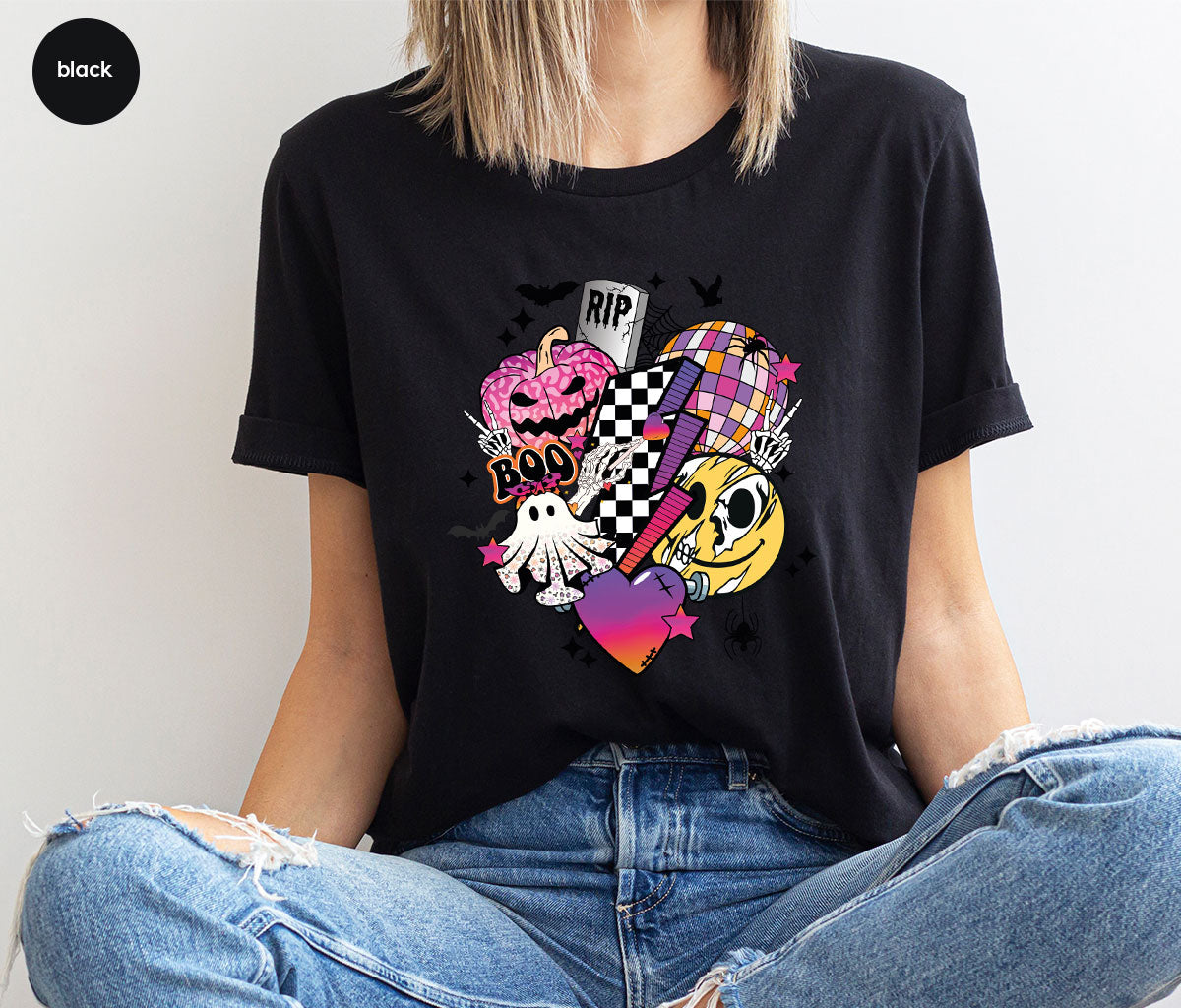 Halloween Shirt, Halloween Gifts, Spooky Season Shirt, Pumpkin Graphic Tees, Girls Fall Clothing, Halloween Party Outfit, Ghost Vneck Shirt