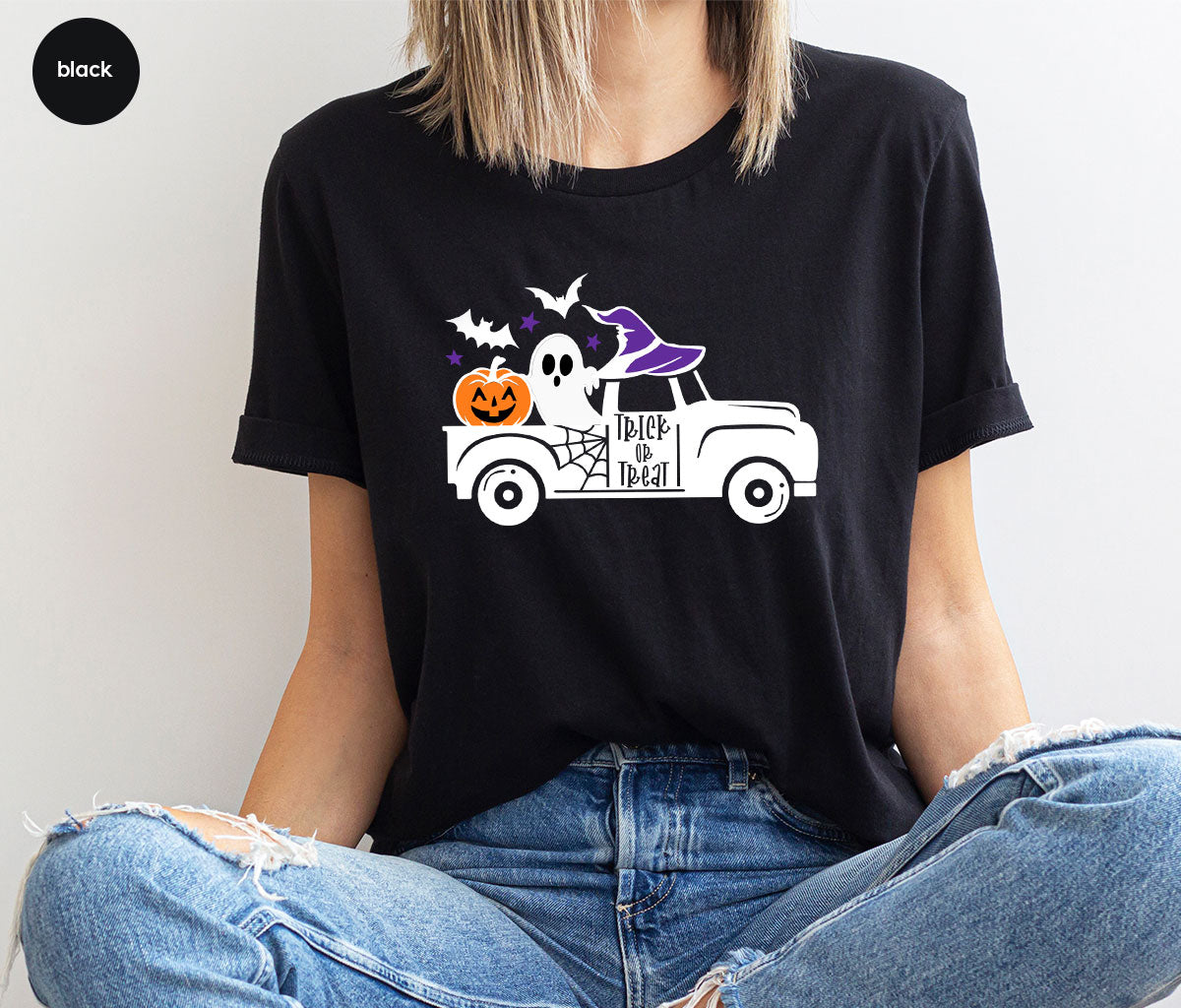 Halloween Sweatshirt, Halloween Gifts, Pumpkin Graphic Tees, Spooky Season Clothes, Witchy Vneck Shirt, Cute Ghost TShirt, Boo Truck T-Shirt